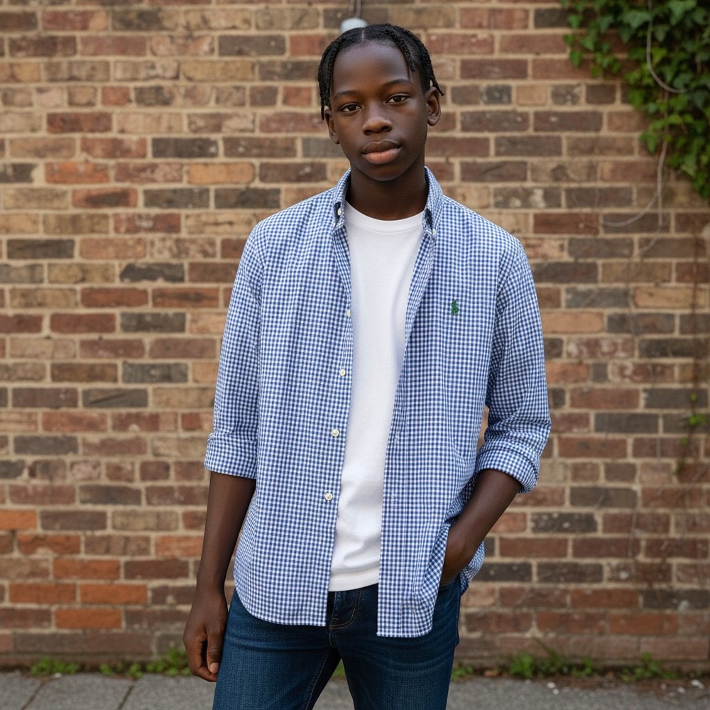 Polo‎ Ralph Lauren Boys Blue White Gingham Check Button Down Shirt /#26834